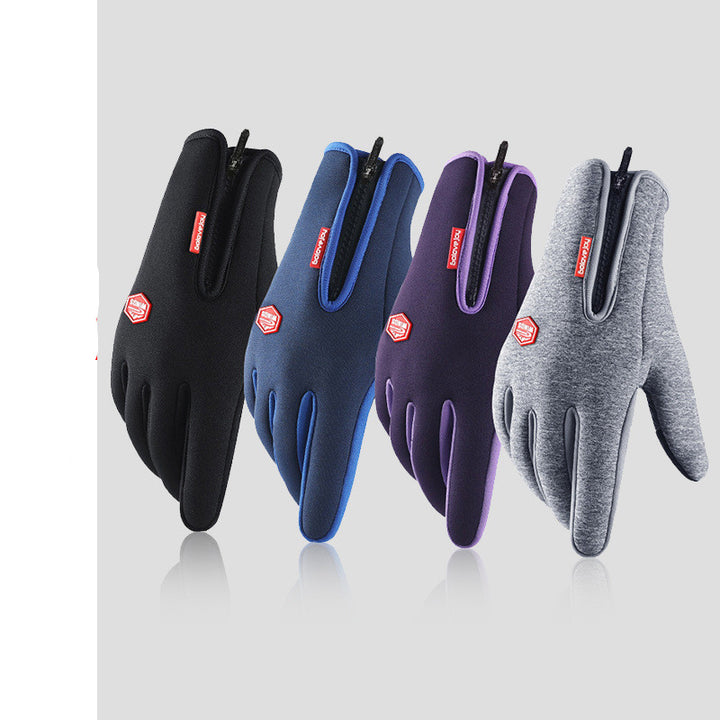 Fleece-lined touchscreen winter gloves with zip cuff