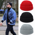 Short ribbed docker beanie with turn-up cuff
