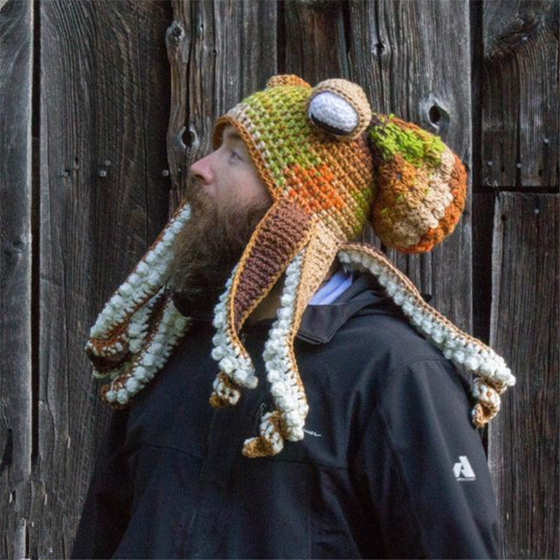 Handmade crochet octopus hat with curly tentacles