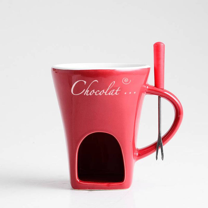 Warmfell Ceramic fondue mug with fork for one