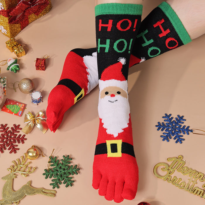 Warmfell Knee High Christmas Toe Socks for Women