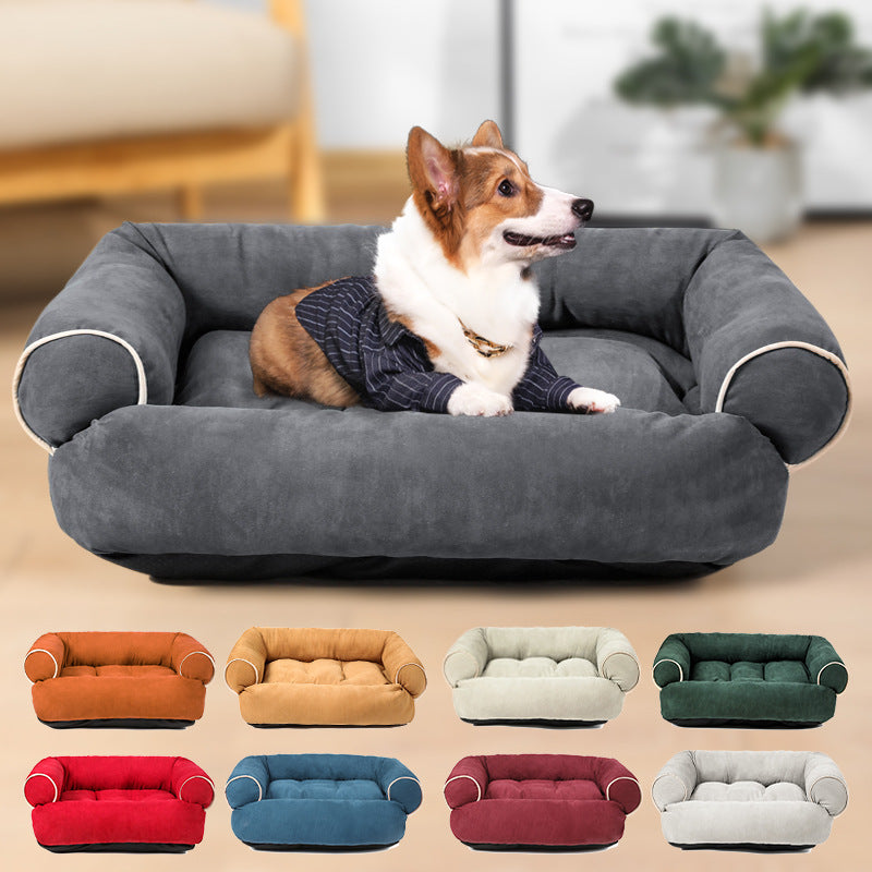 Plush sofa pet bed with bolster sides