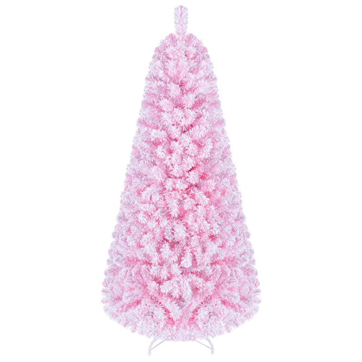 Small pink flocked tree with warm lights