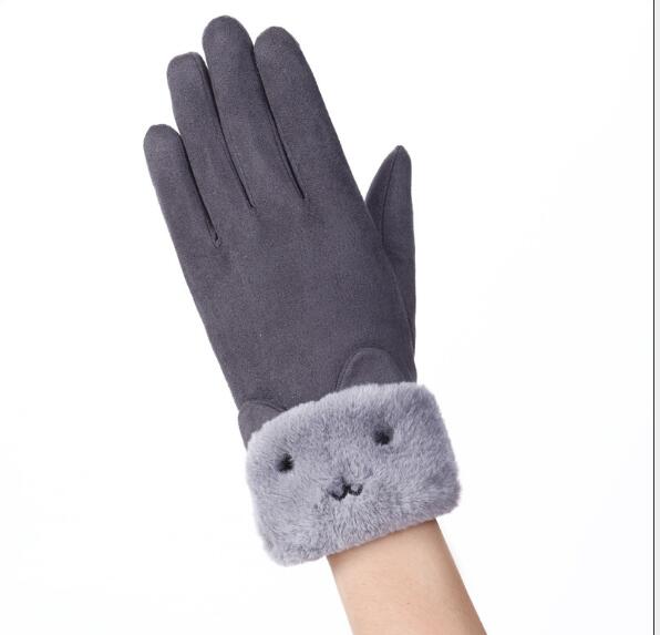 Warmfell Suede Look Gloves with Plush Cuff and Bear Face