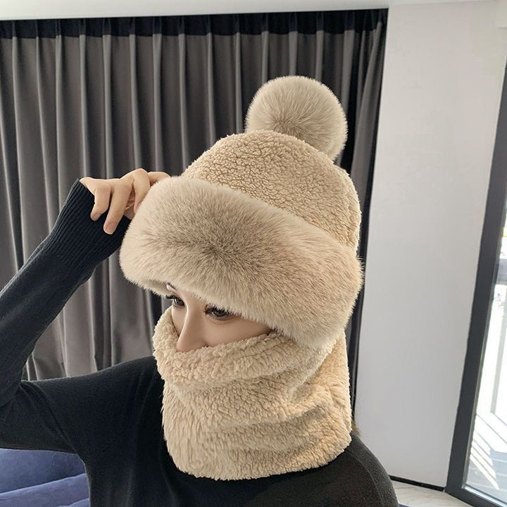 Pink plush hood hat with pompom