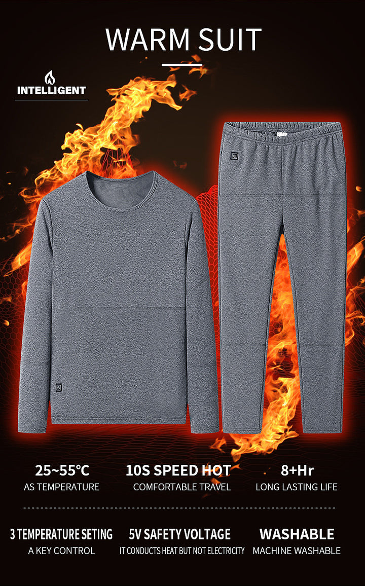 Black heated thermal top and long johns set