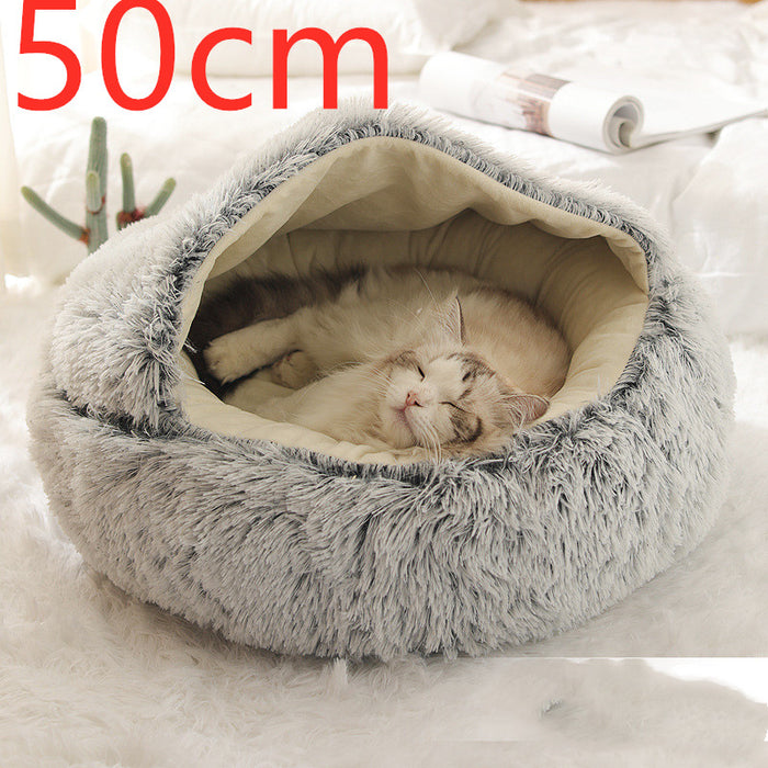 Warmfell Plush 2-in-1 Pet Bed with Fold-Over Hood, 40 to 65 cm