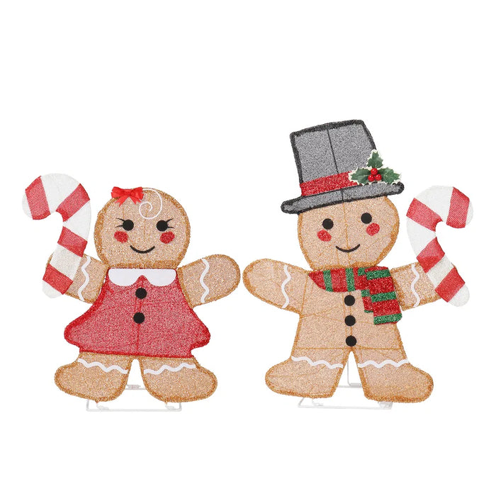 Warmfell Set of 2 Light-Up Gingerbread Figures with Candy Canes