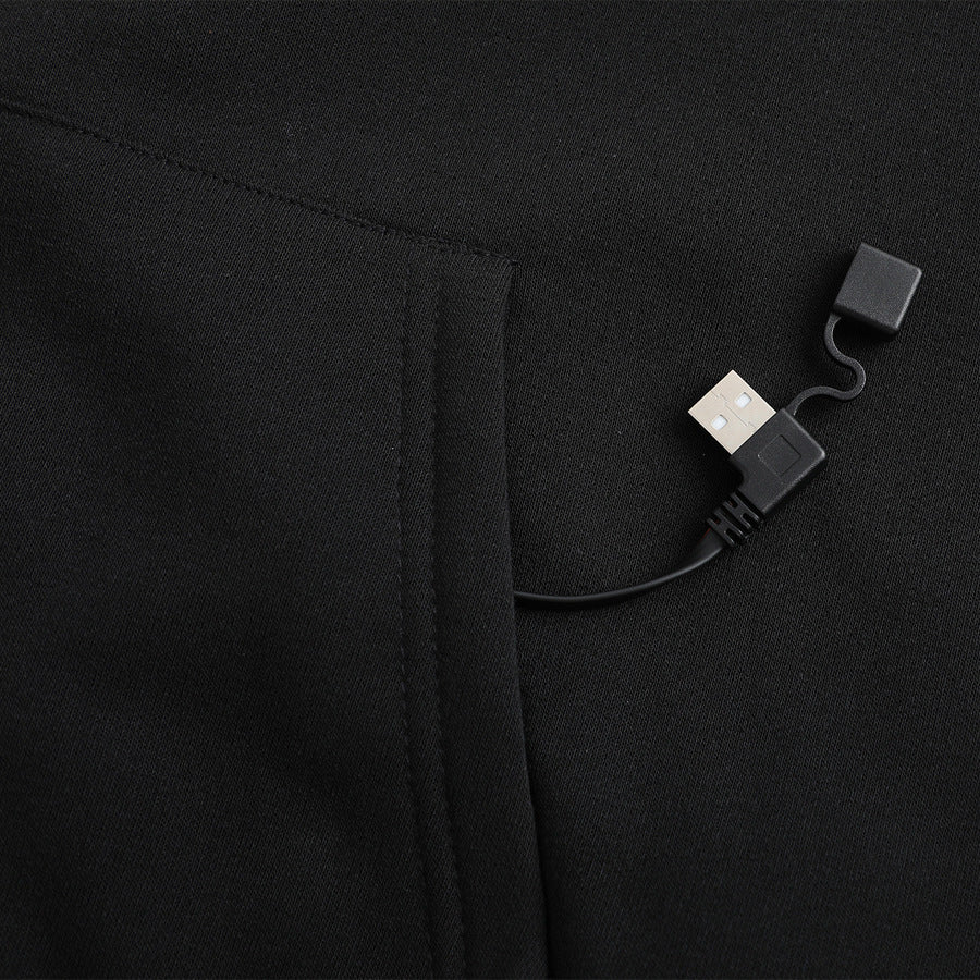 Man wearing black USB heated hoodie