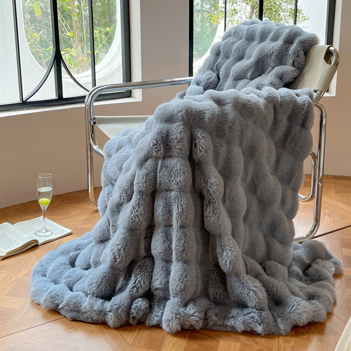 Warmfell Thick Bubble Faux Fur Throw Blanket for Sofa or Bed