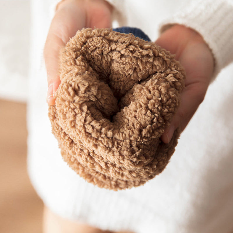 Knitted slipper socks with fleece cuff