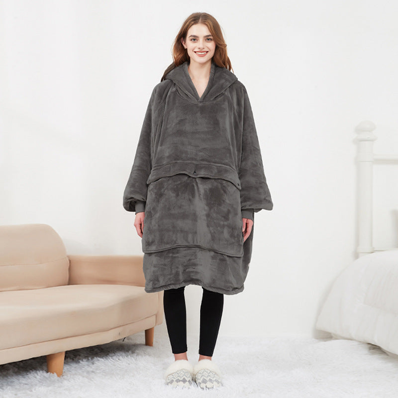 USB Heated Hoodie Blanket – Oversized Flannel and Sherpa