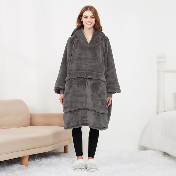 USB Heated Hoodie Blanket – Oversized Flannel and Sherpa