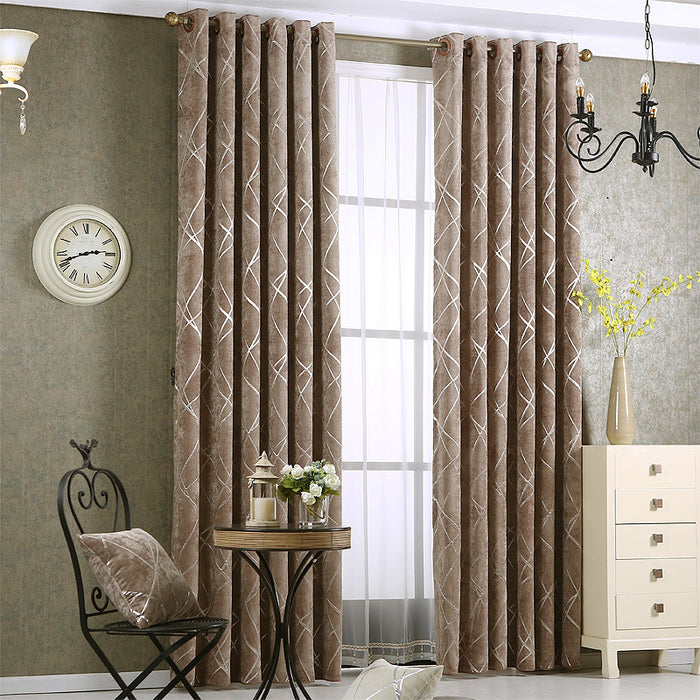 Warmfell Chenille blackout curtain with geometric line pattern