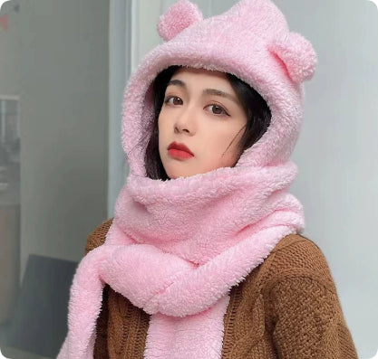 Warmfell 3-in-1 Teddy Hood with Bear Ears, Scarf and Mitten Pockets