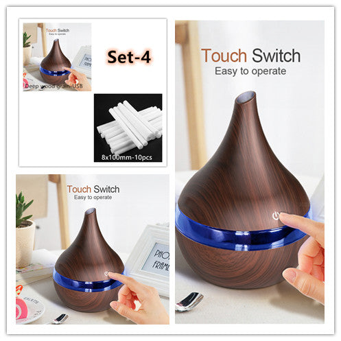 Wood Grain Essential Oil Diffuser – Ultrasonic LED Humidifier