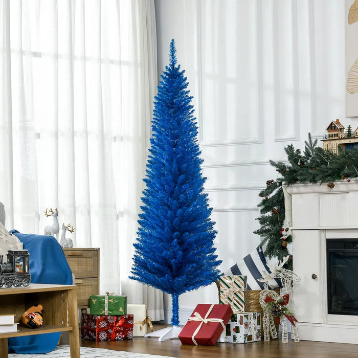 Warmfell Blue Slim Pencil Christmas Tree, 6ft Unlit
