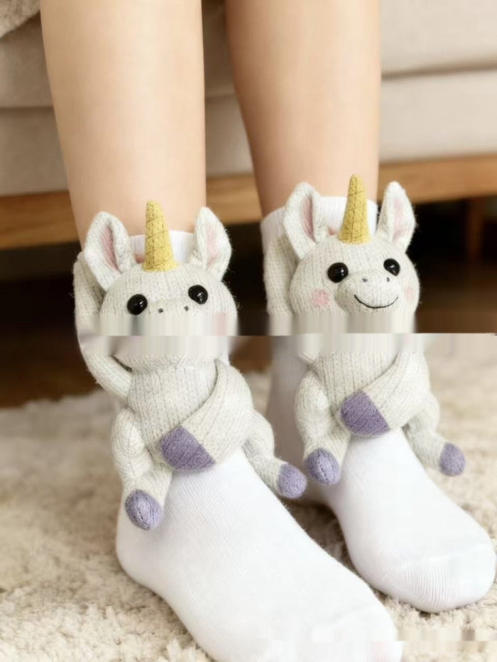 Warmfell Knit Socks with a 3D Crochet Animal Hug