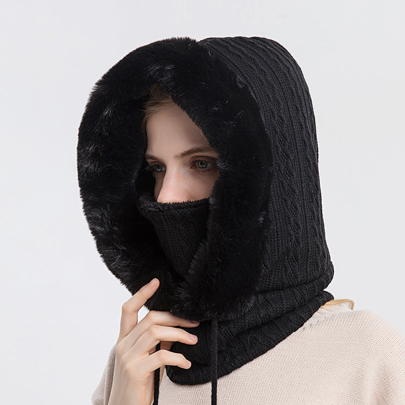 Women's Winter Hat With Scarf, Thick Plush Hooded Knit Set