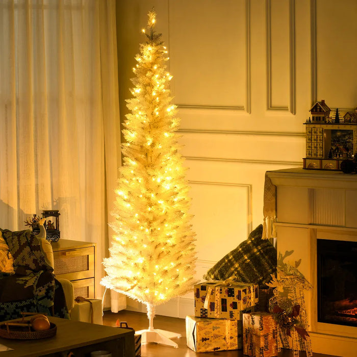 Warmfell White Pre-Lit Pencil Christmas Tree with 200 LEDs