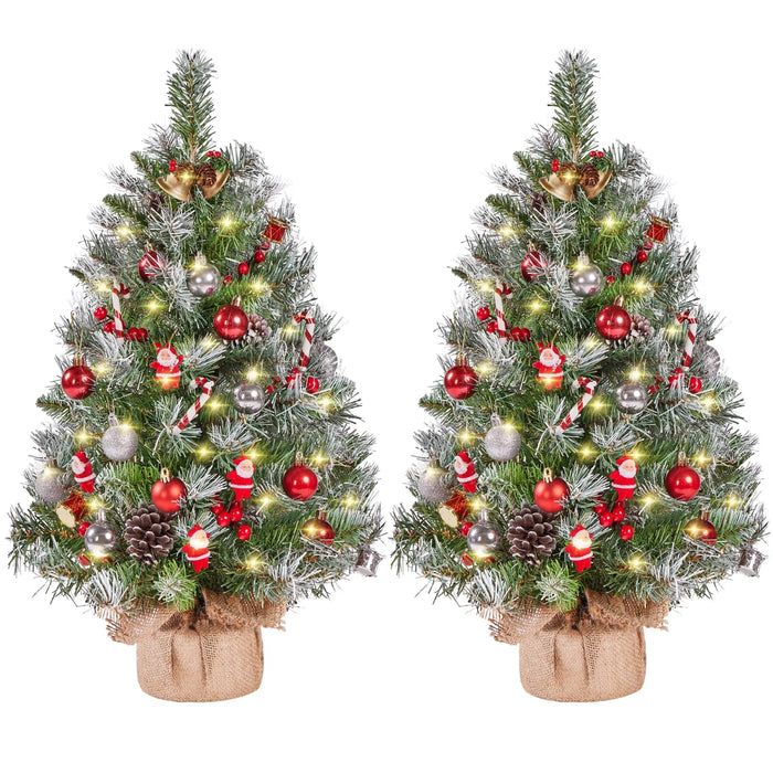 Warmfell Set of 2 Frosted Tabletop Christmas Trees with Lights