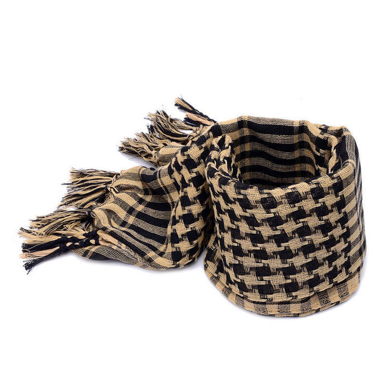 Shemagh scarf wrapped around neck and face