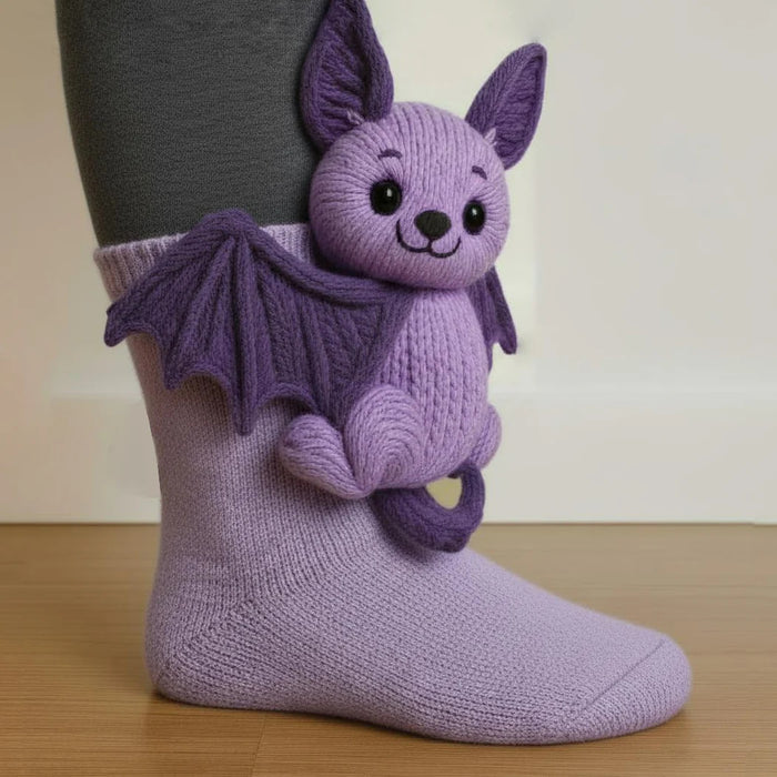 Warmfell Knit Socks with a 3D Crochet Animal Hug
