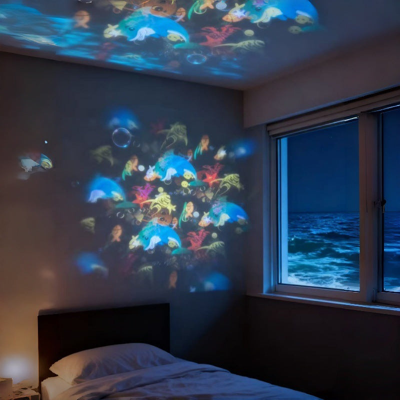 Rotating projector night light casting snowflakes