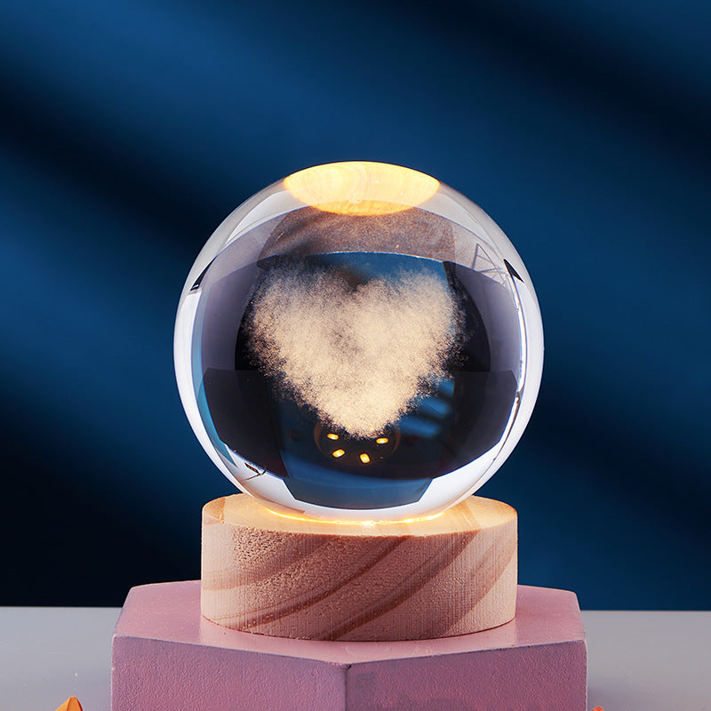 3D solar system crystal ball night light – 6 or 8 cm with base