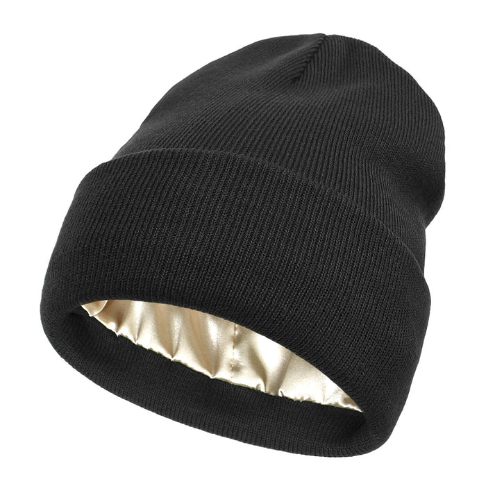 Warmfell Satin Lined Cuffed Beanie for Smooth Hair