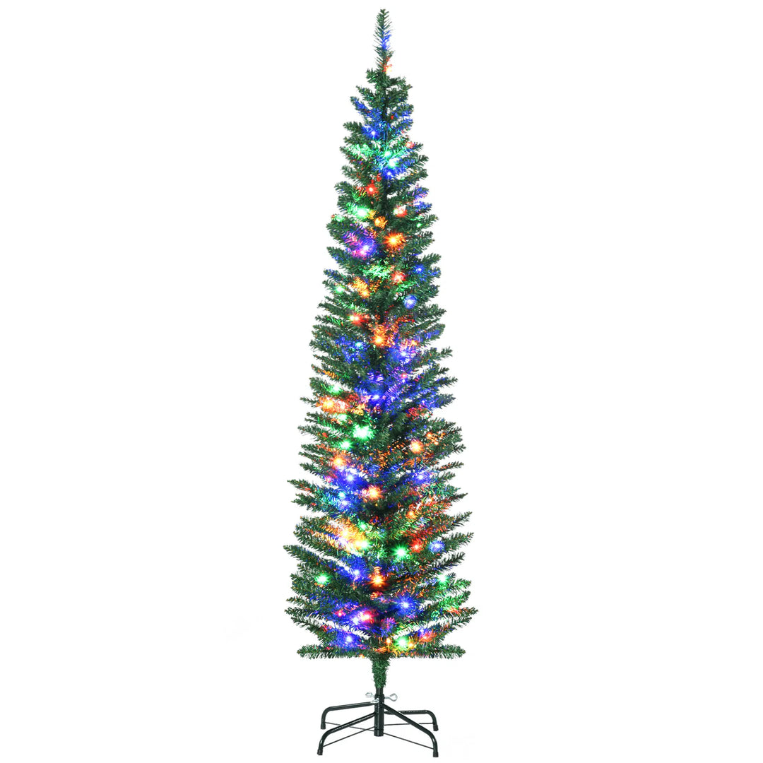 Green pencil tree with multicoloured lights