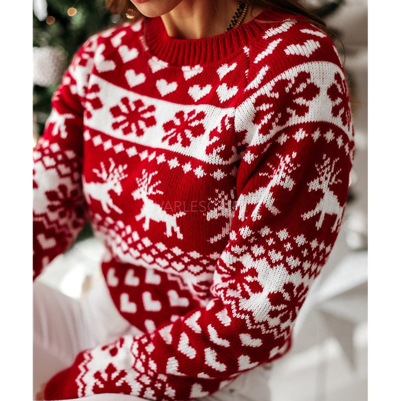 Womens Ugly Christmas Jumper Elk Snowflake Jacquard Knit