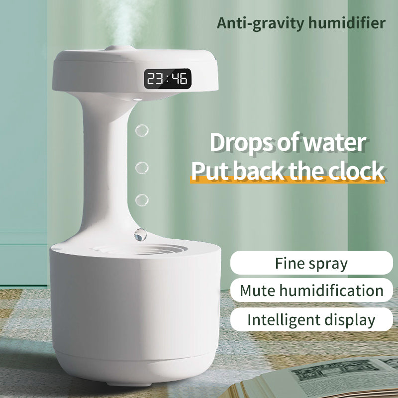 Anti-Gravity Humidifier with Clock – Water Drop Diffuser