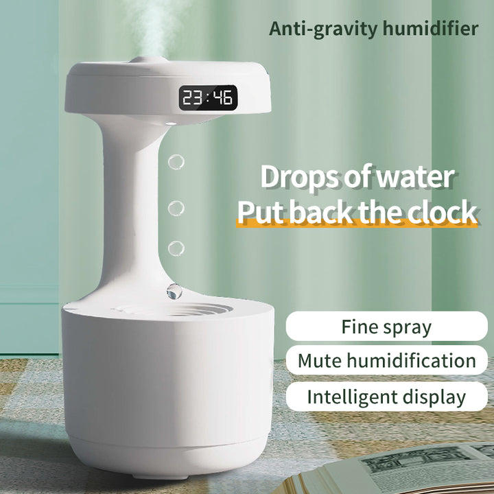 Anti-Gravity Humidifier with Clock – Water Drop Diffuser