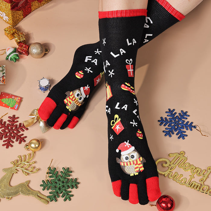 Warmfell Knee High Christmas Toe Socks for Women