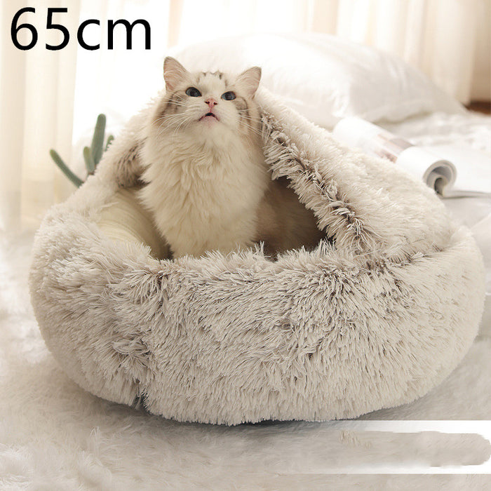 Warmfell Plush 2-in-1 Pet Bed with Fold-Over Hood, 40 to 65 cm