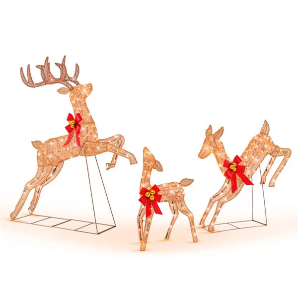 Warmfell Set of 3 Light-Up Glitter Reindeer with Red Bows