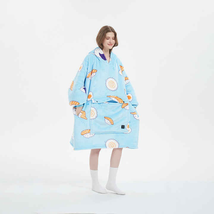 USB Heated Hoodie Blanket – Oversized Flannel and Sherpa