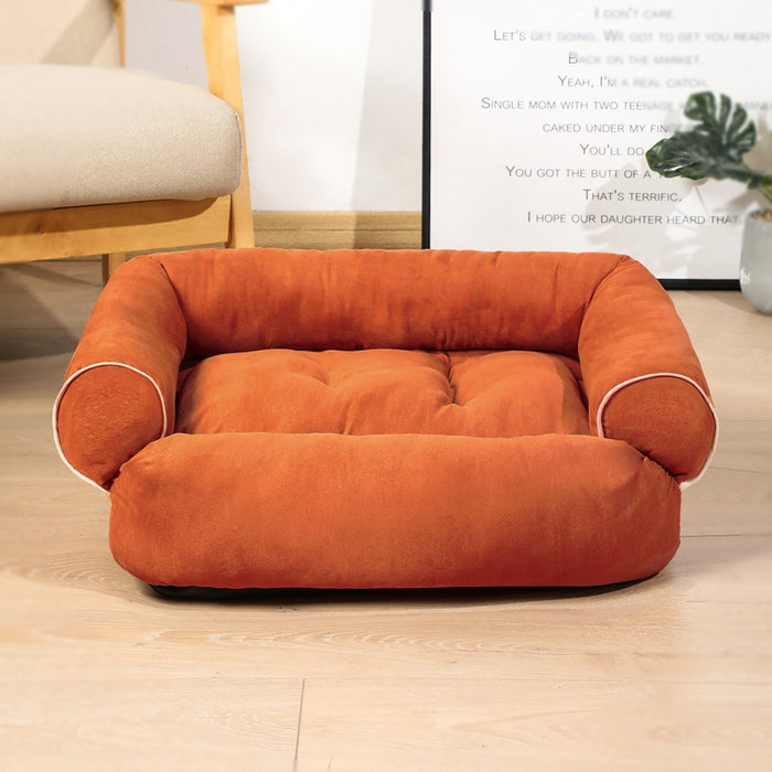 Warmfell Sofa-style pet bed with plush raised bolsters