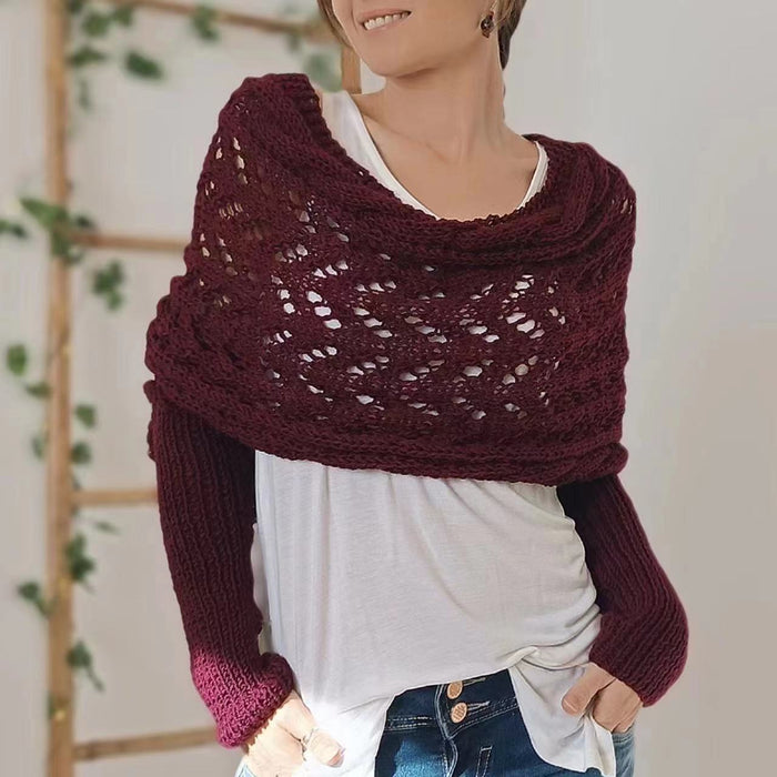 Warmfell Knitted Openwork Shawl with Sleeves, Shrug Style