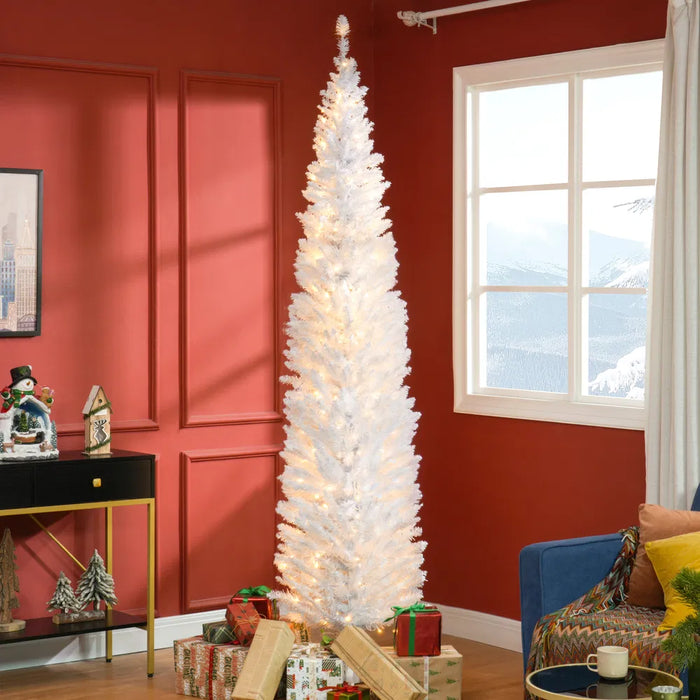 Warmfell White Pencil Christmas Tree with 300 Warm LEDs, 8ft