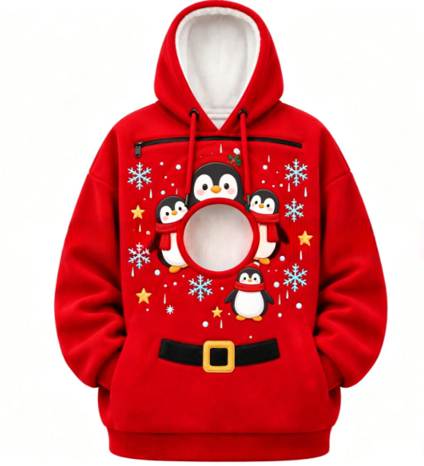 Christmas hoodie with cat in front pocket
