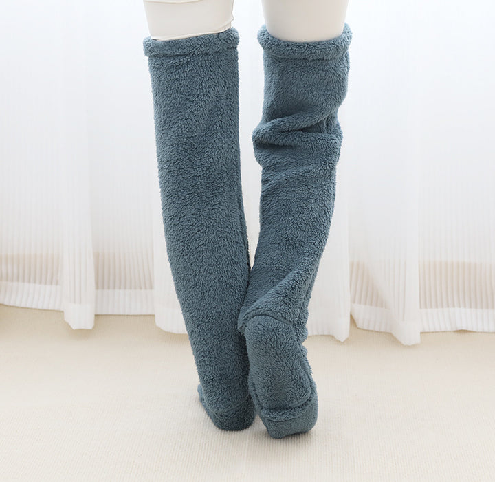 Fuzzy over the knee plush socks in lilac
