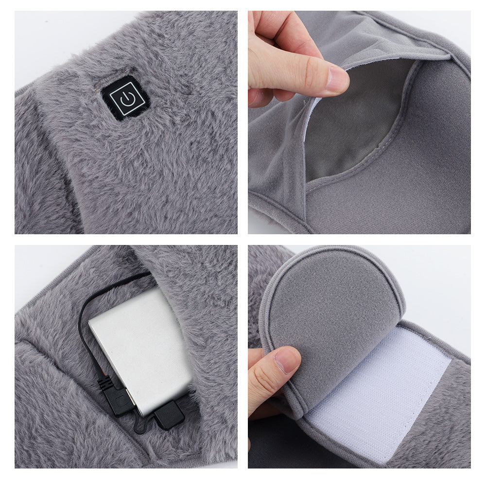 Grey plush heated waist belt with pocket