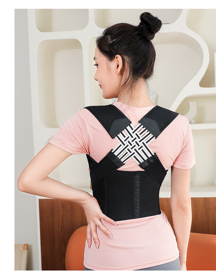 Cross-back posture brace on shoulders