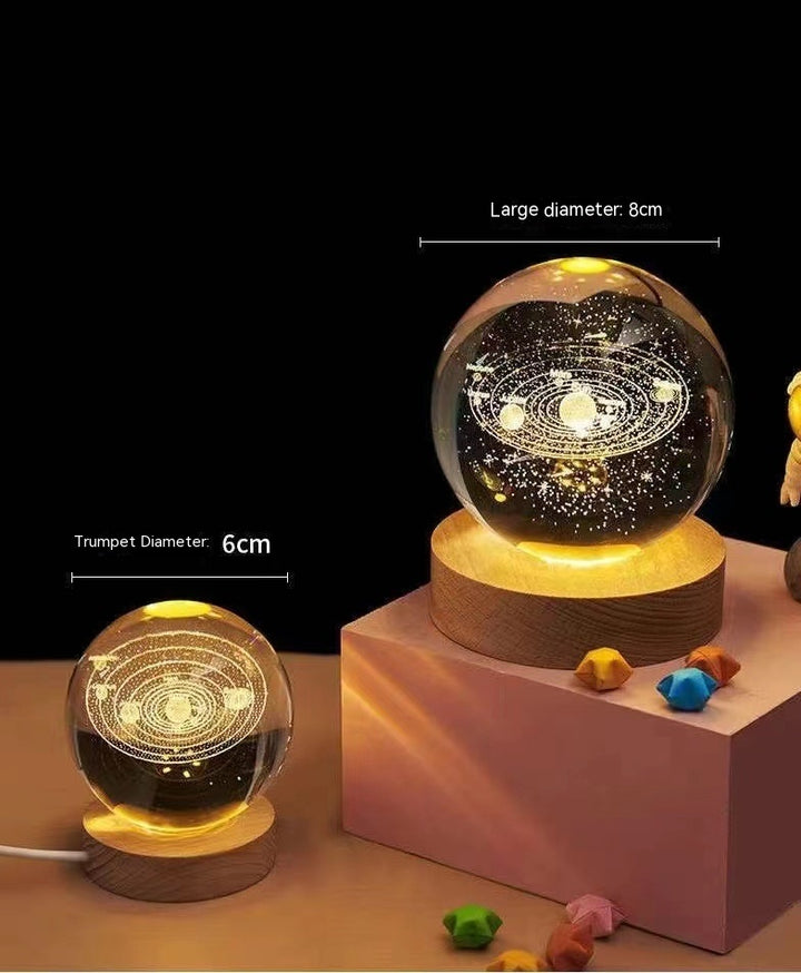 3D solar system crystal ball night light – 6 or 8 cm with base