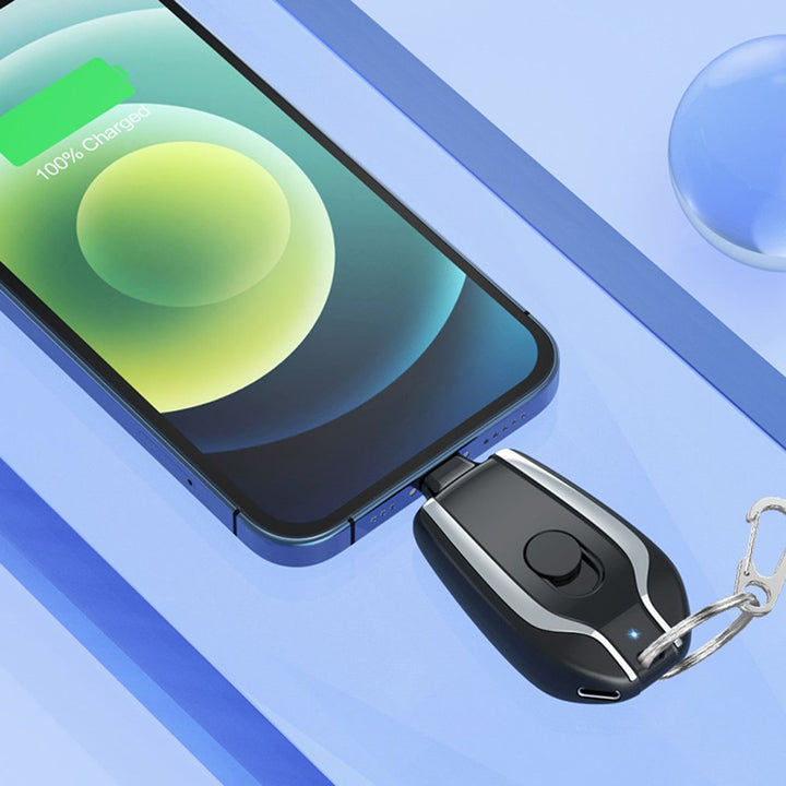 Keychain mini power bank attached to keys