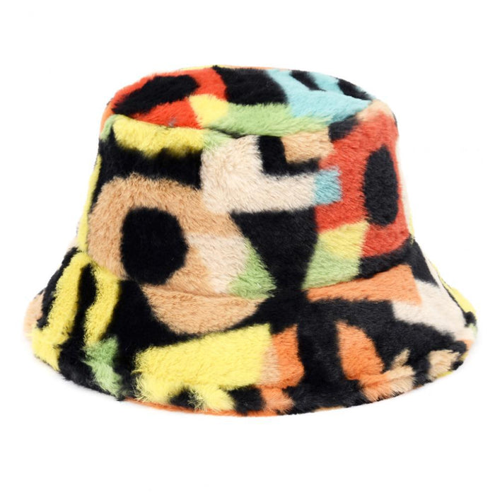 Warmfell Fluffy Faux Fur Bucket Hat in Bold Prints
