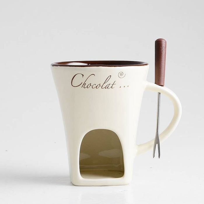 Warmfell Ceramic fondue mug with fork for one