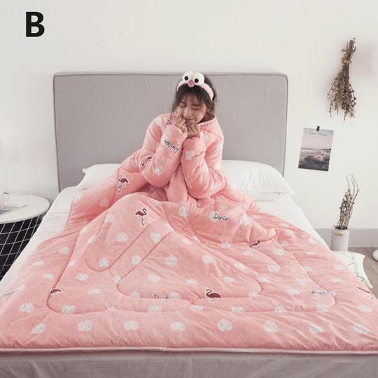 Winter Lazy Quilt with Sleeves, Wearable Blanket for Bed